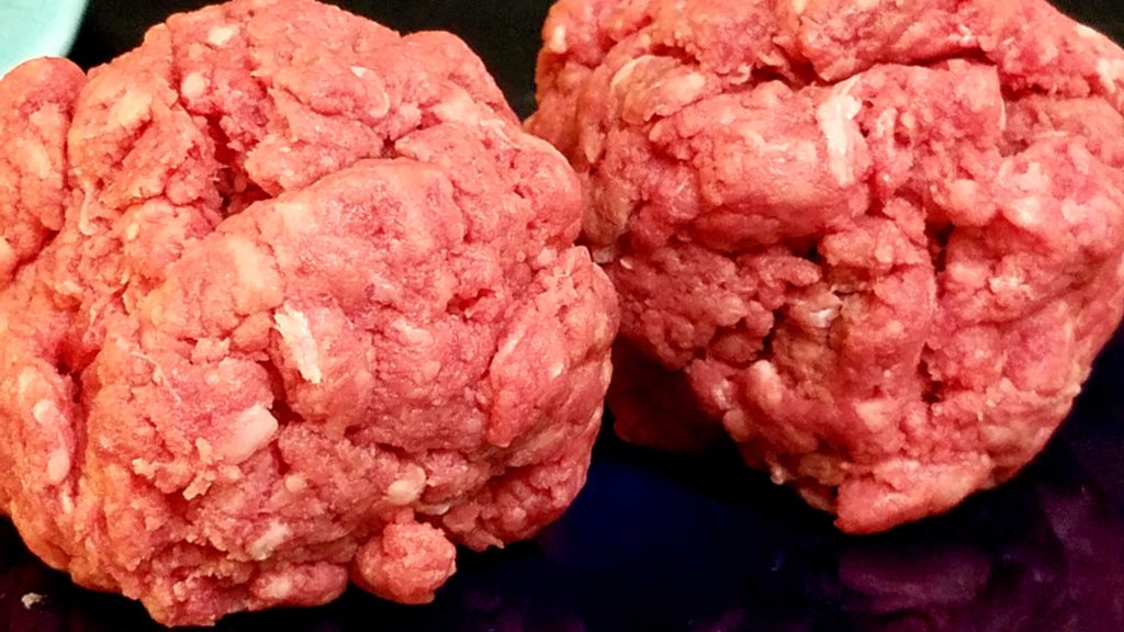 Balls of ground beef blend. Brisket, short rib and chuck for shake shack burger copycat