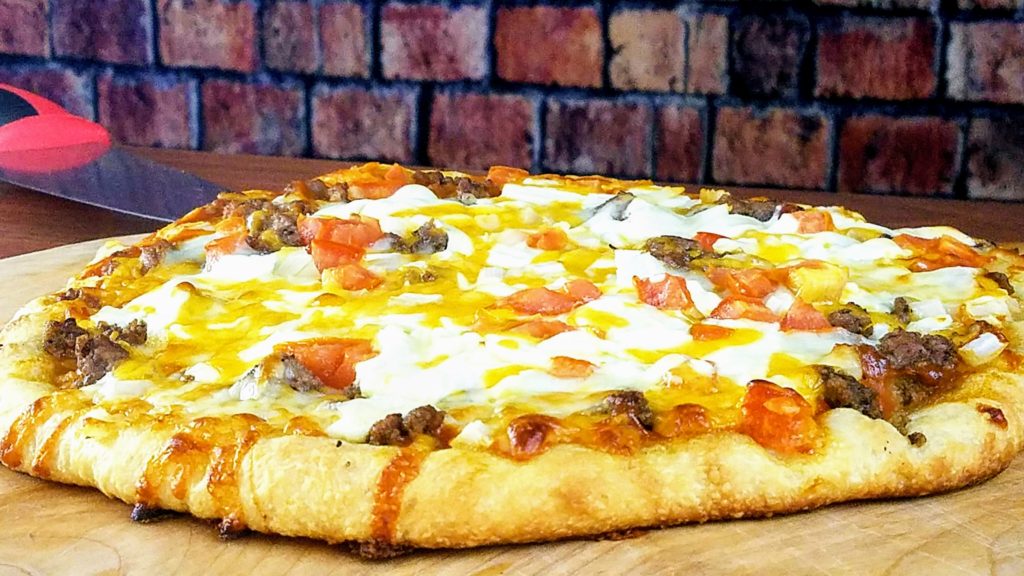 Dominos copycat Cheeseburger Pizza hot out of the oven