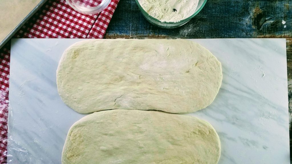 flattened no knead french bread dough 